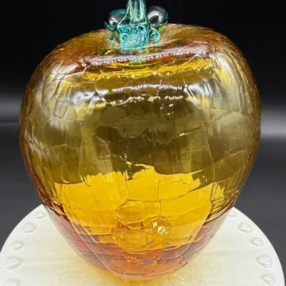 Vintage Amber Crackle Glass Apple Decor